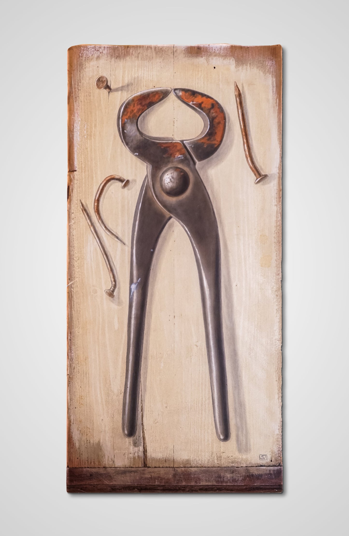 A pliers acrylic fine art wooden door still life Francois AVONS upcycling