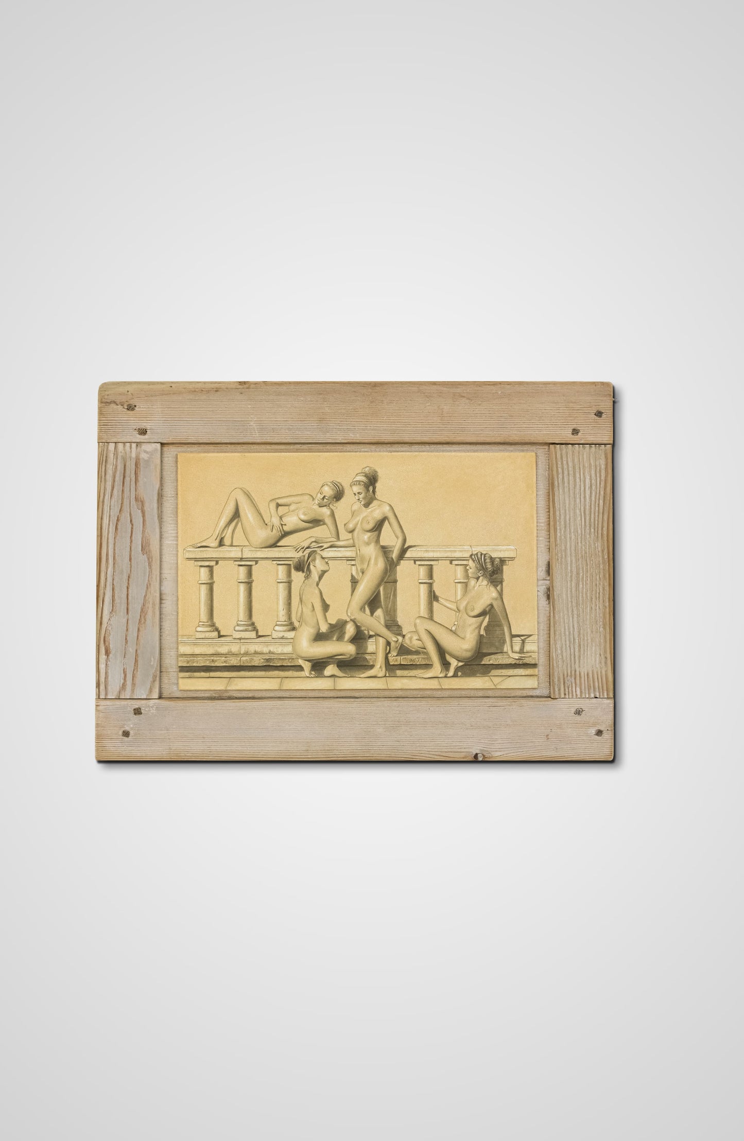 Bath time pencil fine art wooden door women Francois AVONS wooden door design