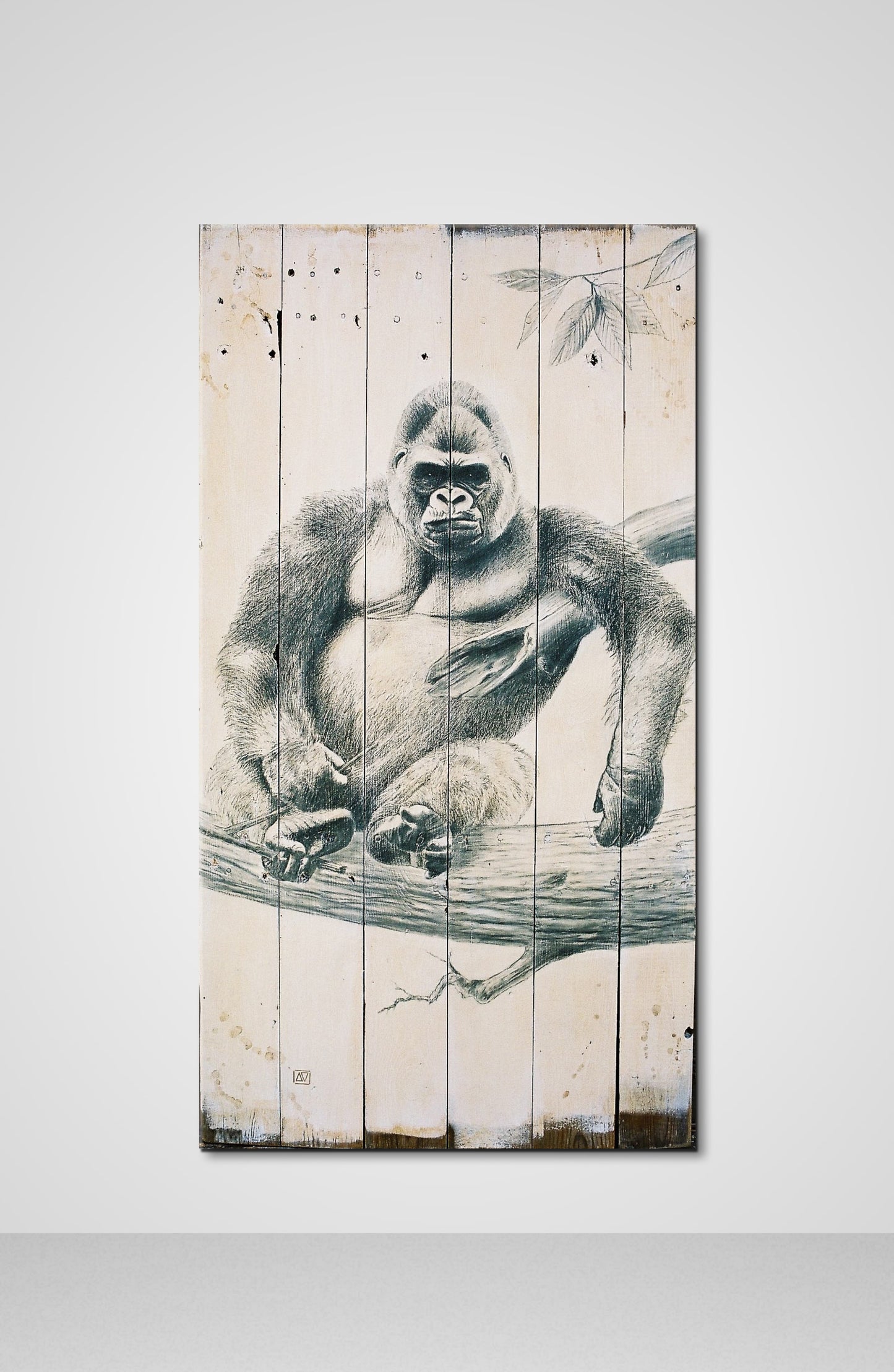 Lunching on a tree pencil fine art wooden door animals Francois AVONS artist sustainability
