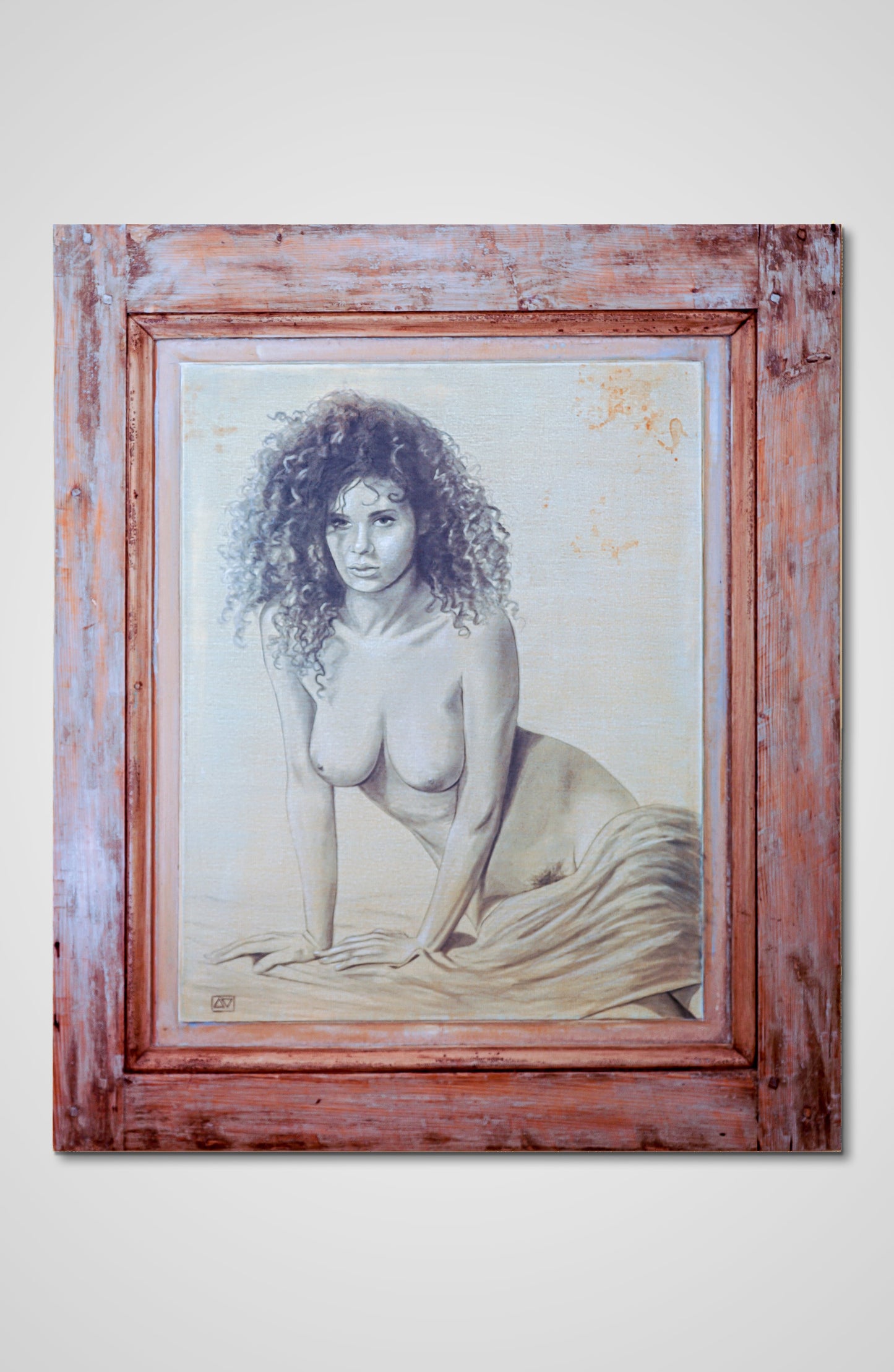 The Gypsy Girl pencil fine art wooden door women Francois AVONS found objects art