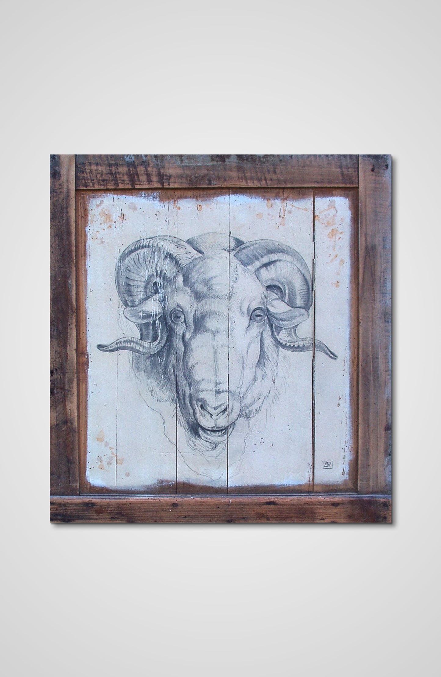 The Ram pencil fine art wooden door animals Francois AVONS artist sustainability network