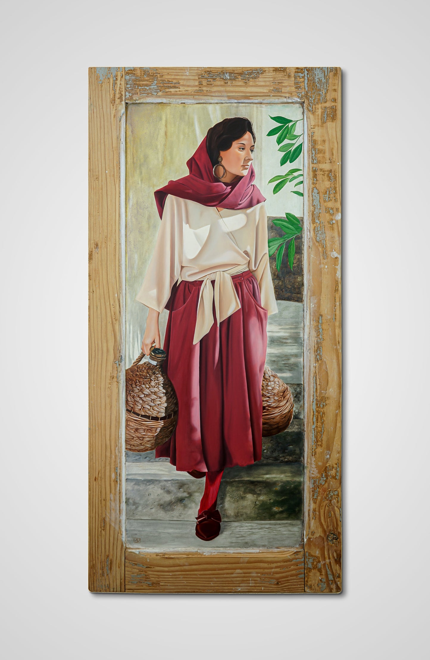 The Water Carrier mixed fine art wooden door women Francois AVONS wooden door design